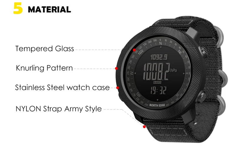 Reloj Militar Digital NORTH EDGE para Hombre – Altímetro, Barómetro y Brújula