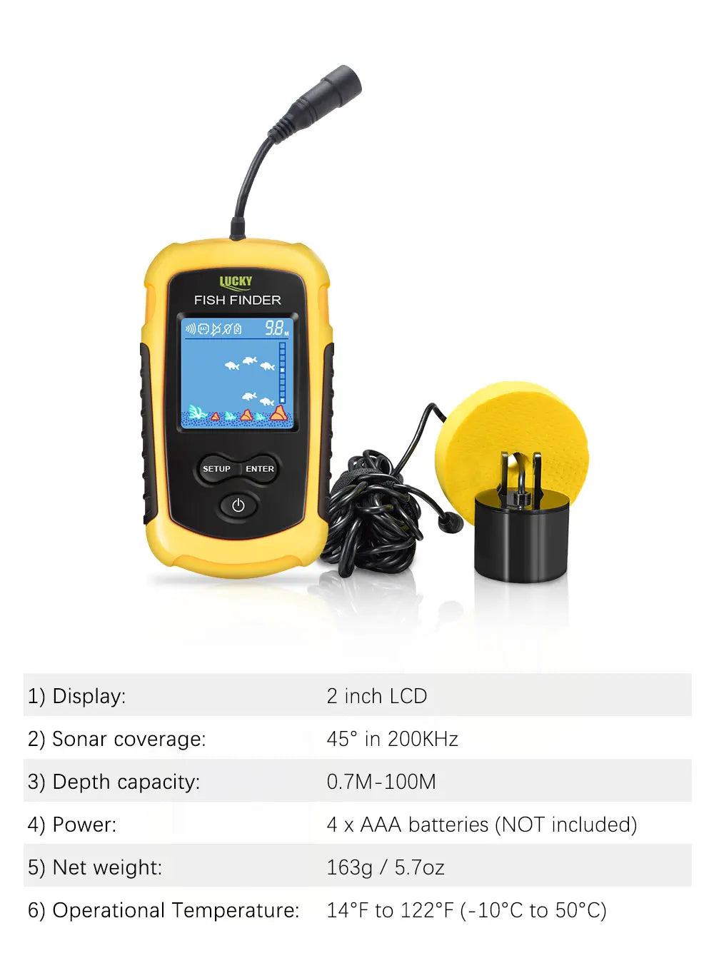 Detector de Peces Portátil con Sonar 100 m y Alarma – FFC1108-1